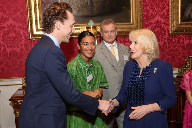 Camilla chats to Tom Hiddleston and Sir Lenny Henry at star-studded Buckingham Palace event