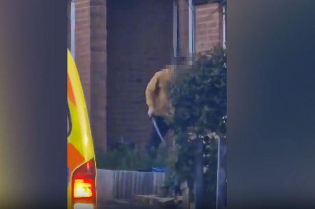 Terrifying video shows a man with sword on residential street after multiple people stabbed